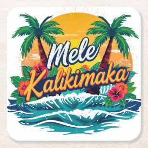Mele Kalikimaka Tropical Christmas  Square Paper Coaster