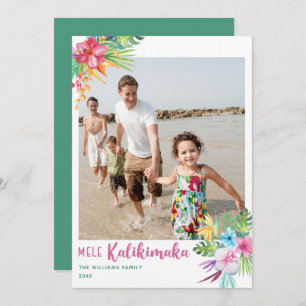 Mele Kalikimaka Tropical Flower Photo Holiday Card