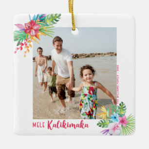 Mele Kalikimaka Tropical Flowers Photo Christmas Ceramic Ornament