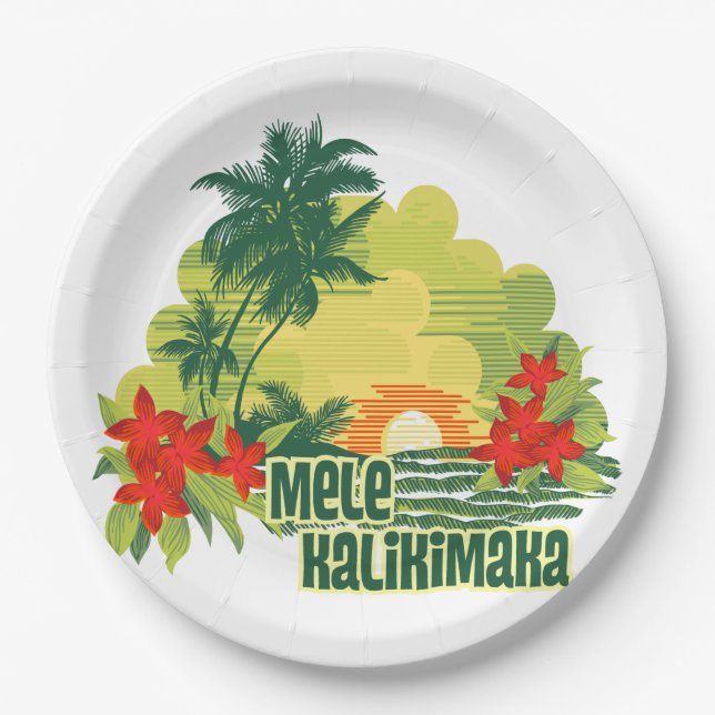 Mele Kalikimaka Tropical Island Hawaiian Christmas Paper Plate (Front)