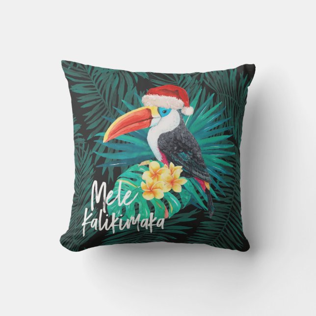 Mele Kalikimaka Tropical Jungle Birds Palms Cushion (Front)