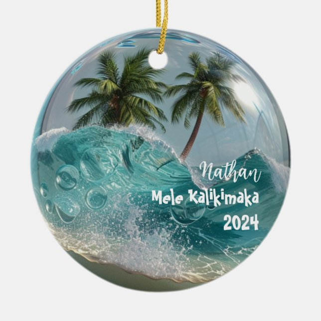 Mele Kalikimaka Tropical Snow Globe Ornament (Front)