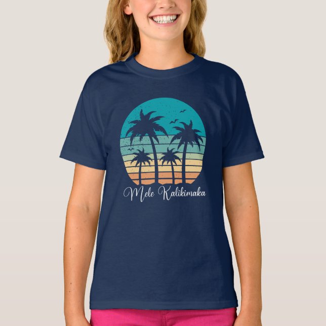 Mele Kalikimaka Tropical Sunset Christmas Kids T-Shirt (Front)
