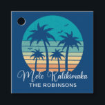 Mele Kalikimaka Tropical Sunset Christmas Party<br><div class="desc">This cute Hawaiian Christmas party favour tag features a tropical beach sunset on a cool blue background with a drawing of coastal palm trees against a seaside sunset. Personalise with your name in white script under Mele Kalikimaka in cursive typography on these pretty family holiday favour tags.</div>