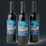 Mele Kalikimaka Tropical Sunset Christmas Party<br><div class="desc">This cute Hawaiian Christmas party wine label features a tropical beach sunset on a cool blue background with a drawing of coastal palm trees against a seaside sunset. Mele Kalikimaka written in cursive typography on these pretty personalised holiday gifts.</div>