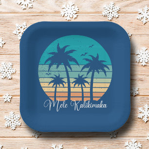 Mele Kalikimaka Tropical Sunset Christmas Party Paper Plate