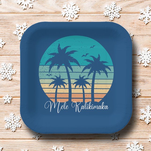 Mele Kalikimaka Tropical Sunset Christmas Party Paper Plate (Creator Uploaded)