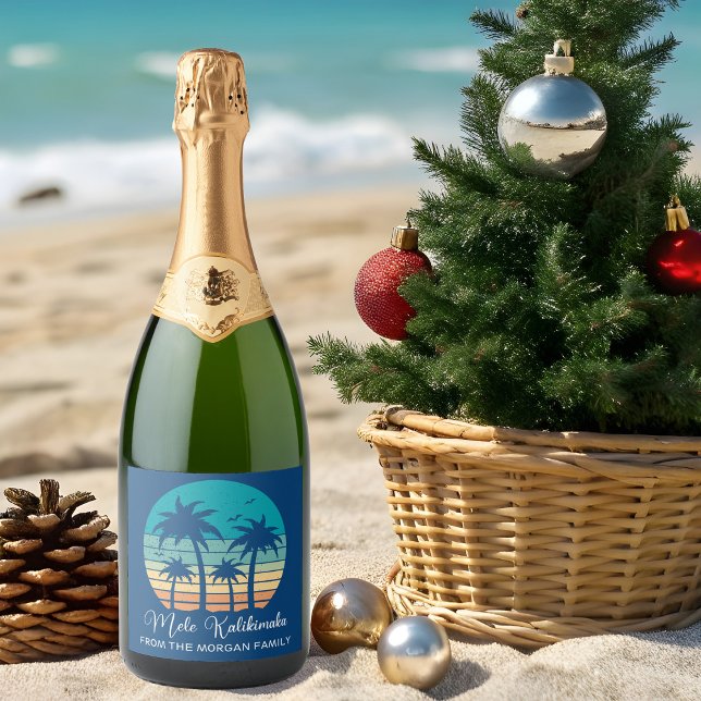 Mele Kalikimaka Tropical Sunset Christmas Party Sparkling Wine Label (Creator Uploaded)