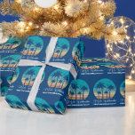 Mele Kalikimaka Tropical Sunset Custom Christmas Wrapping Paper<br><div class="desc">This cute custom Hawaiian Christmas party wrapping paper features a tropical beach sunset on a cool blue background with a drawing of coastal palm trees against a seaside sunset. Mele Kalikimaka written in cursive typography on these pretty personalised holiday gifts.</div>