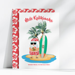 Mele Kalikimaka Tropical Surfing Santa Christmas Holiday Card