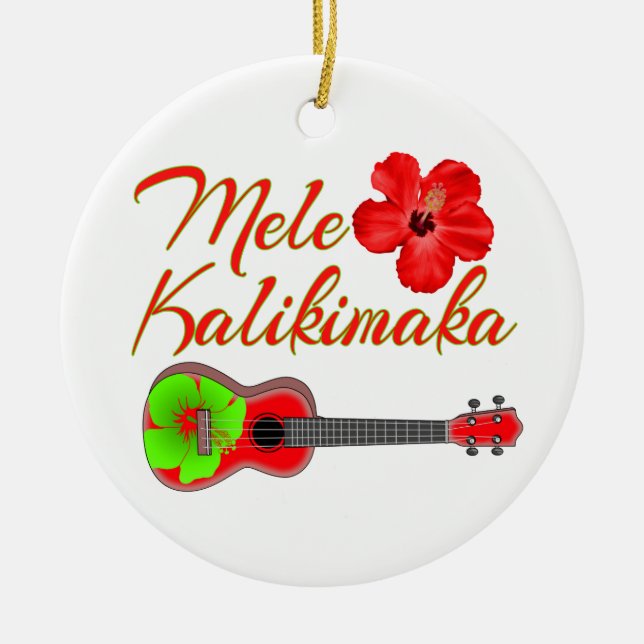 Mele Kalikimaka Ukulele Ceramic Tree Decoration (Front)
