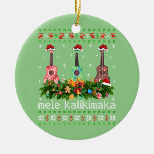 Mele Kalikimaka Ukulele Guitar Gift Ugly Ukulele Ceramic Tree Decoration (Front)