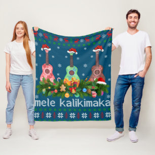 Mele Kalikimaka Ukulele Guitar Gift Ugly Ukulele Fleece Blanket