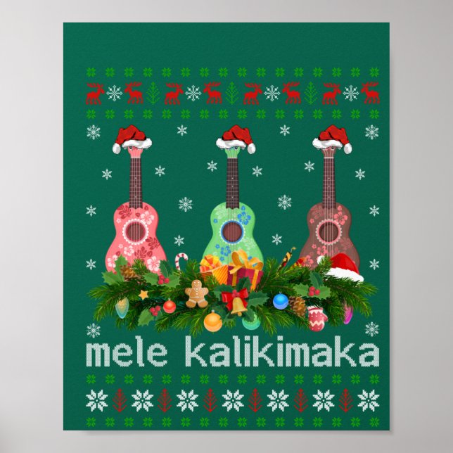 Mele Kalikimaka Ukulele Guitar Gift Ugly Ukulele Poster (Front)