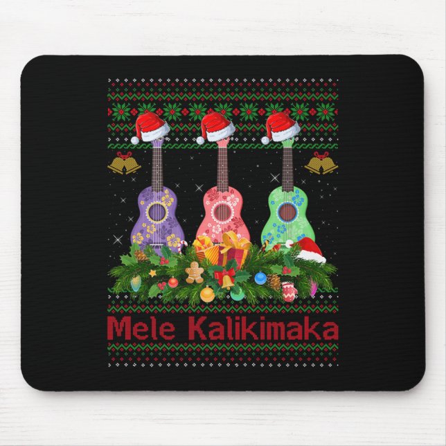 Mele Kalikimaka Ukulele Guitar Ugly Xmas Sweaters  Mouse Pad (Front)