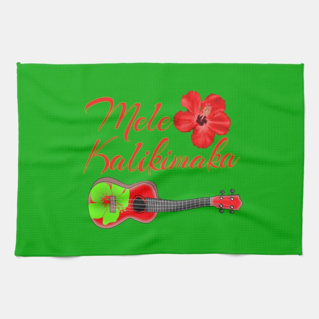 Mele Kalikimaka Ukulele Tea Towel (Horizontal)