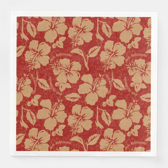 Mele Kalikimaka Vintage Pareau Hawaiian Hibiscus&n Napkin (Front)