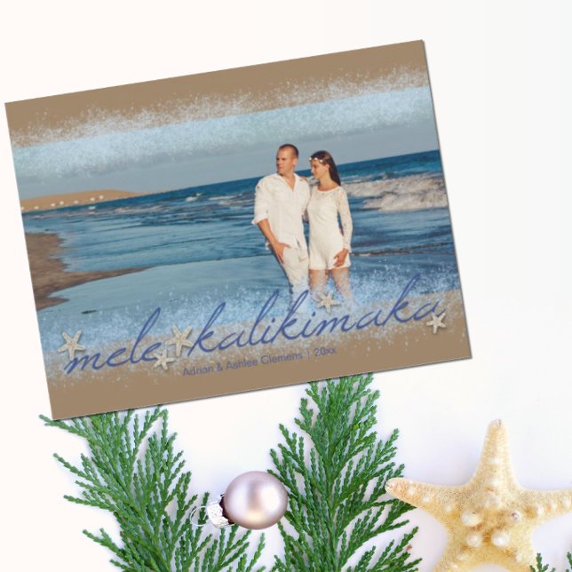 Mele Kalikimaka w/ Starfish Script Christmas Photo Postcard (Creator Uploaded)
