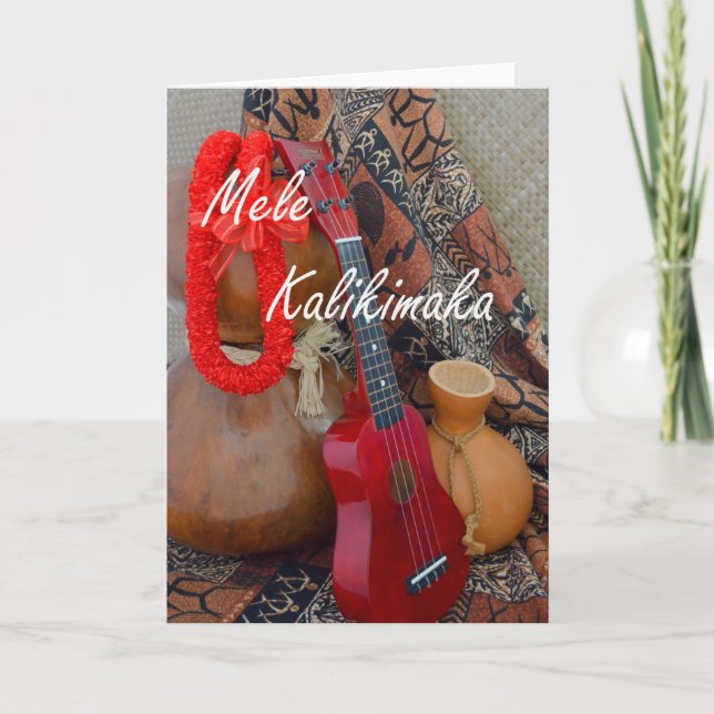Mele Kalikimaka with Red Ribbon Lei Holiday Card (Front)