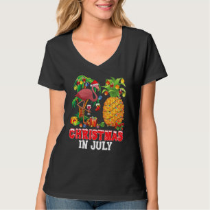 Mele Kalikimaka Xmas In July Santa Flamingo Pineap T-Shirt