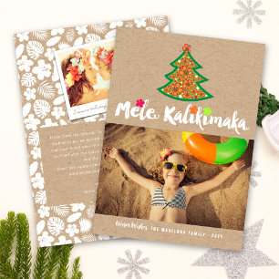 Mele Kalimaka Hibiscus Christmas Tree Kraft Photo Holiday Card