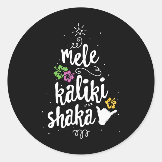 Mele Kalki Shaka Hawaii Christmas Tree Kalikimaka  Classic Round Sticker (Front)