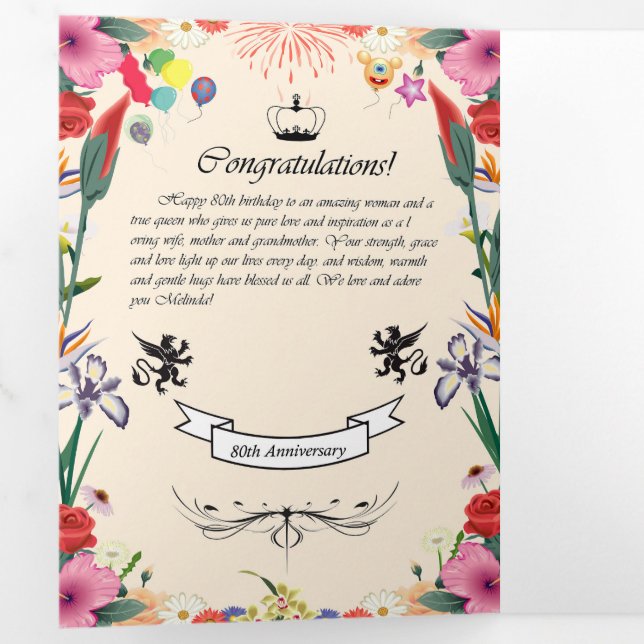 Melinda's 80th Birthday  Greeting Card (Inside First)