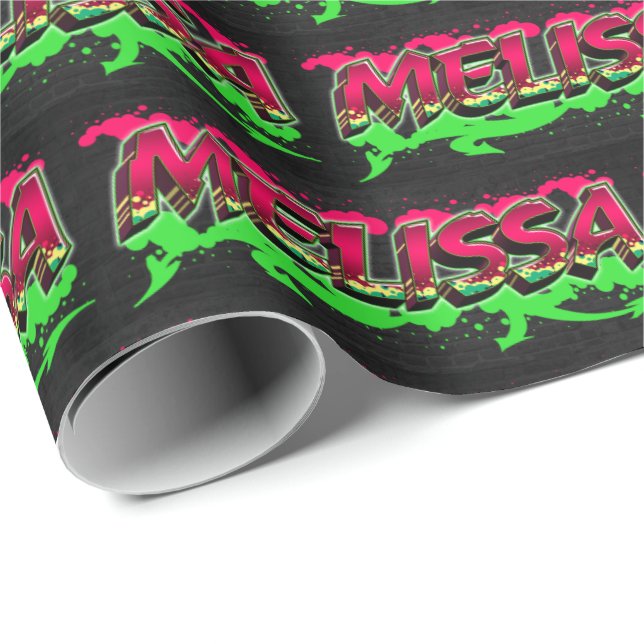 Melissa first name graffiti red green wrapping paper (Roll Corner)