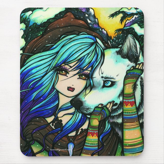 "Melissa" Vampire Wolf Fantasy Forest Art Mouse Pad (Front)