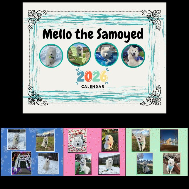 Mello the Samoyed 2026 Calendar (Cover, January, February, March)