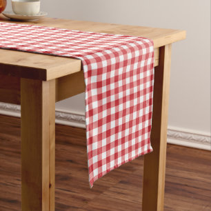 Mellow Classic Gingham - red white check plaid. Medium Table Runner