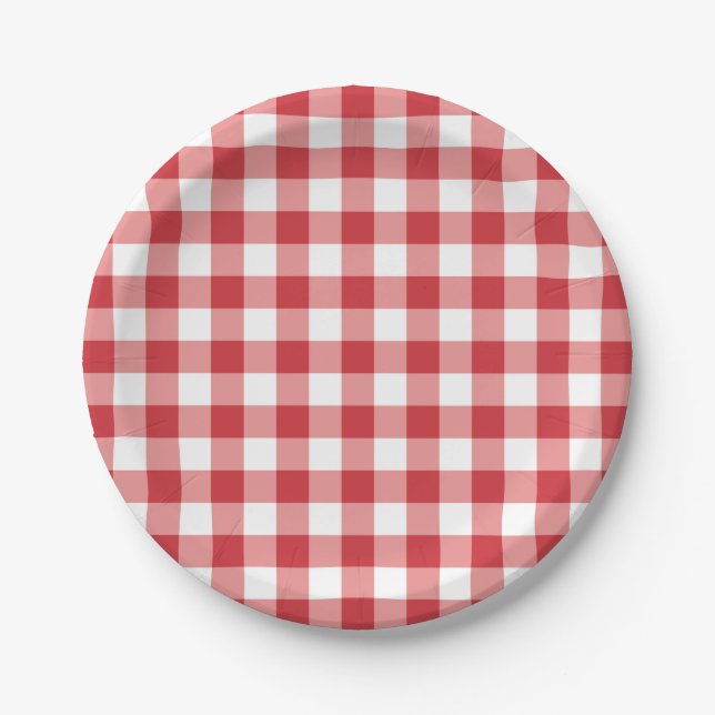 Mellow Classic Gingham - red white check plaid. Paper Plate (Front)
