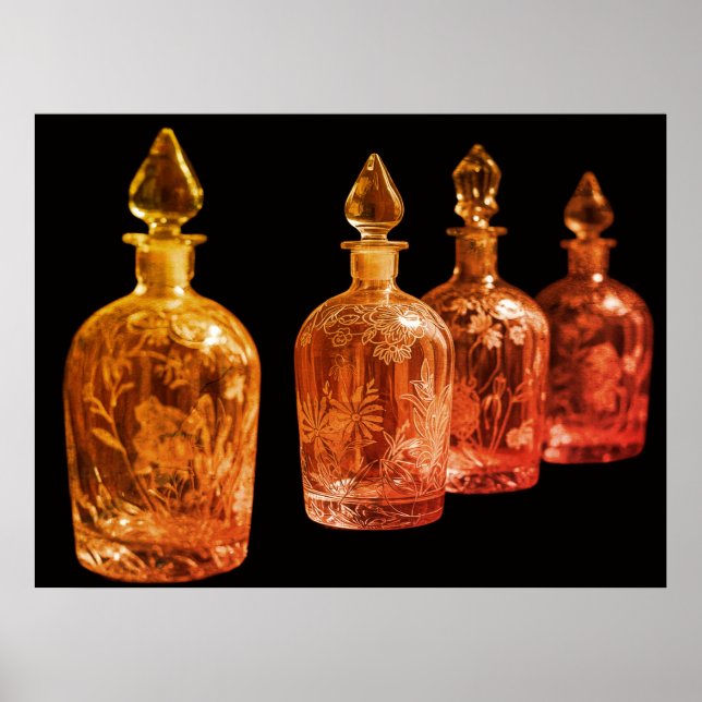 Mellow Etched Retro Glass Perfume Bottles On Wall Poster (Front)