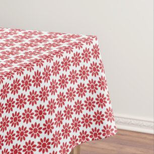 Mellow Geo Flowers - Christmas red on white decor. Tablecloth