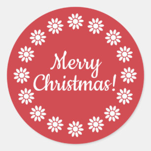 Mellow Geo Flowers -red white Merry Christmas -rim Classic Round Sticker