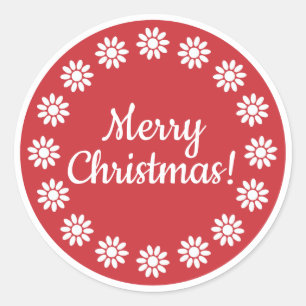 Mellow Geo Flowers -red white Merry Christmas +rim Classic Round Sticker