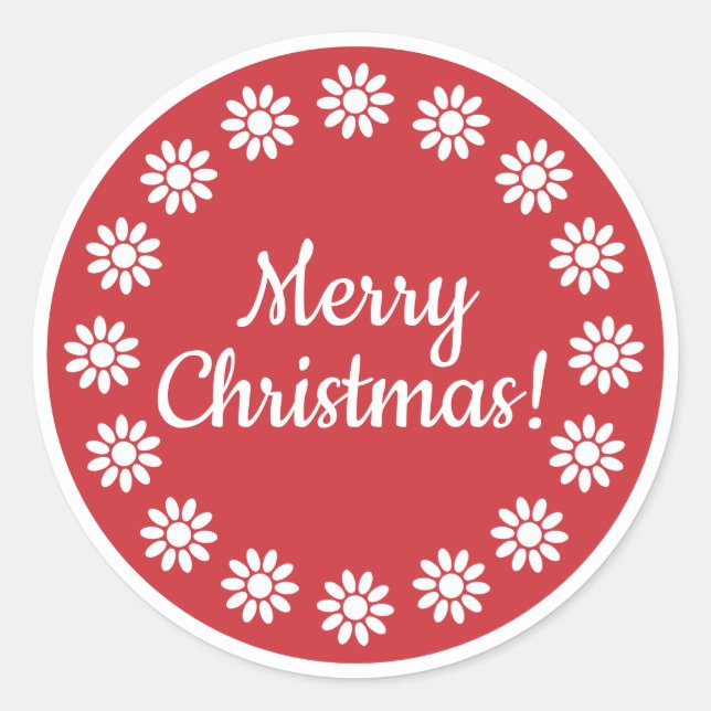 Mellow Geo Flowers -red white Merry Christmas +rim Classic Round Sticker (Front)