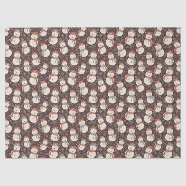 Mellow Snowmen - Christmas pattern amaro red. Tissue Paper (Front)