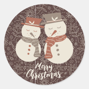 Mellow Snowmen - Merry Christmas 2 snowman red. Classic Round Sticker