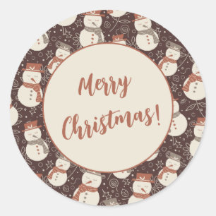 Mellow Snowmen - Merry Christmas! editable red.  Classic Round Sticker