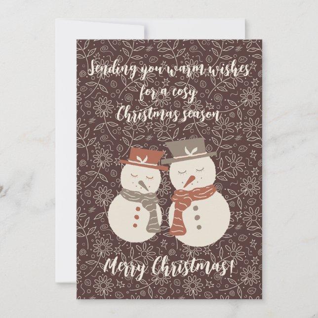 Mellow Snowmen - Merry Christmas! editable red v3  Holiday Card (Front)