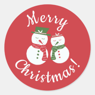 Mellow Snowmen - Xmas red and green custom no rim. Classic Round Sticker