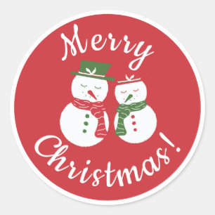 Mellow Snowmen - Xmas red and green custom + rim. Classic Round Sticker