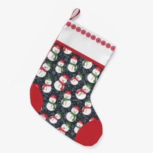 Mellow Snowmen - Xmas red and green. Small Christmas Stocking