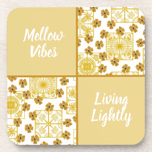 Mellow vibes living lightly summer theme coaster (Front)