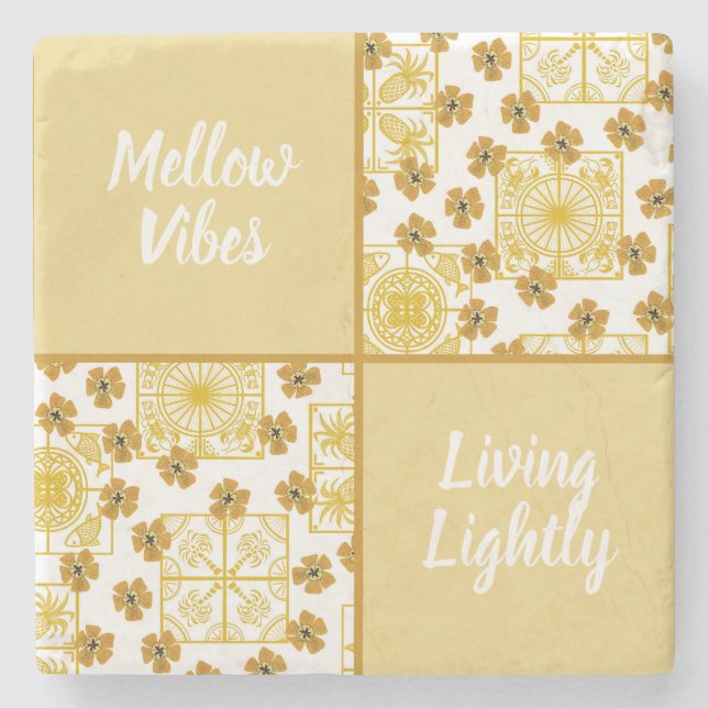 Mellow vibes living lightly summer theme stone coaster (Front)