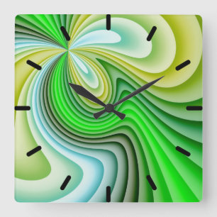 Mellow Yellow and Green Waves Square Wall Clock
