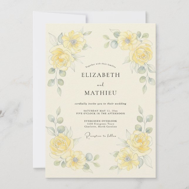 Mellow Yellow Pastoral Spring Wedding Invitation (Front)