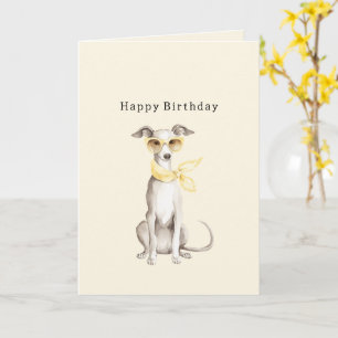 Mellow Yellow Scarf White Dog Birthday Card