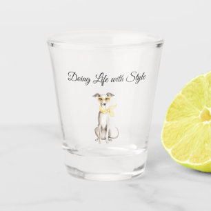 Mellow Yellow Scarf White Dog Shot Glass